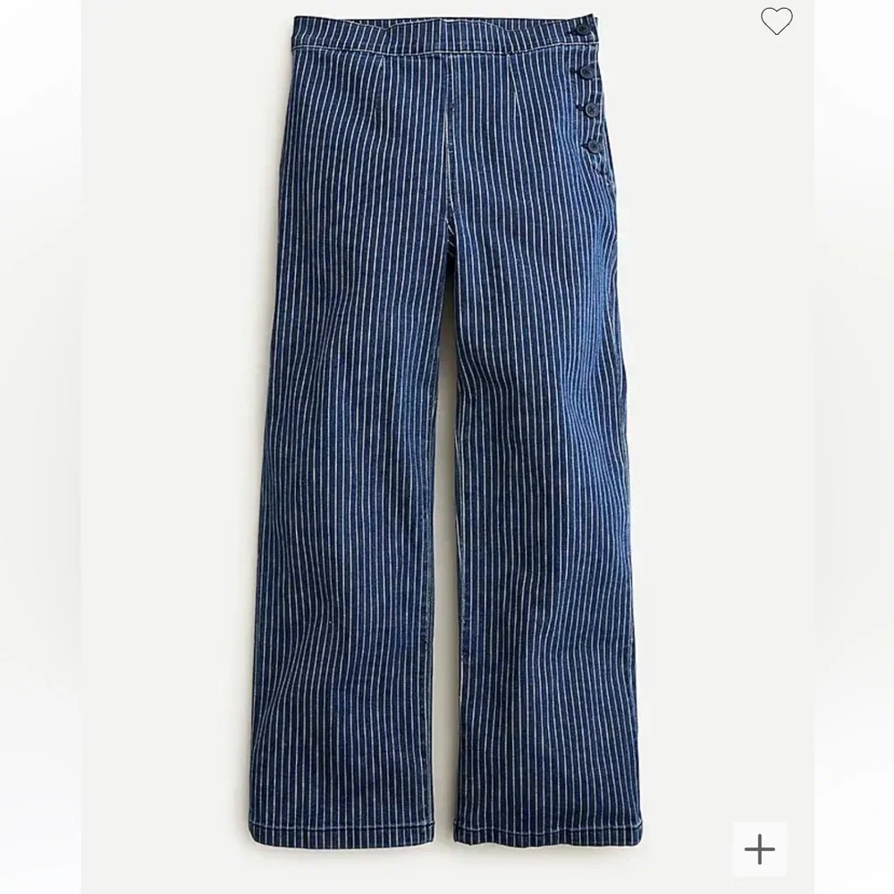 J. CREW Slim Wide-Leg Sailor Jean In Pinstripe Denim Indigo Herringbone NWT